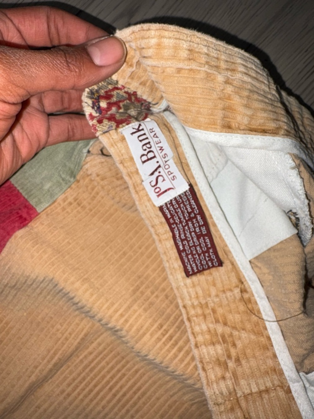 Tan Corduroy Pants with Colorful Patch Panels - Picture 3 of 4
